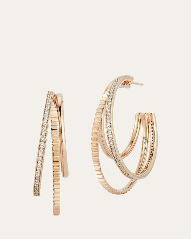 Clive 18K Rose Gold Diamond Triple Hoop Huggie Earrings